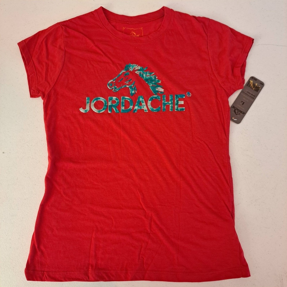 Jordache Graphic T-Shirt Womens Red XL NEW Horse Logo 1338-162